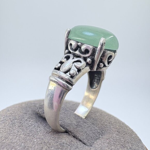VTG Sterling Silver 925 Jade Cabochon Prong Set Statement Ring Size 7.75 - Picture 4 of 9